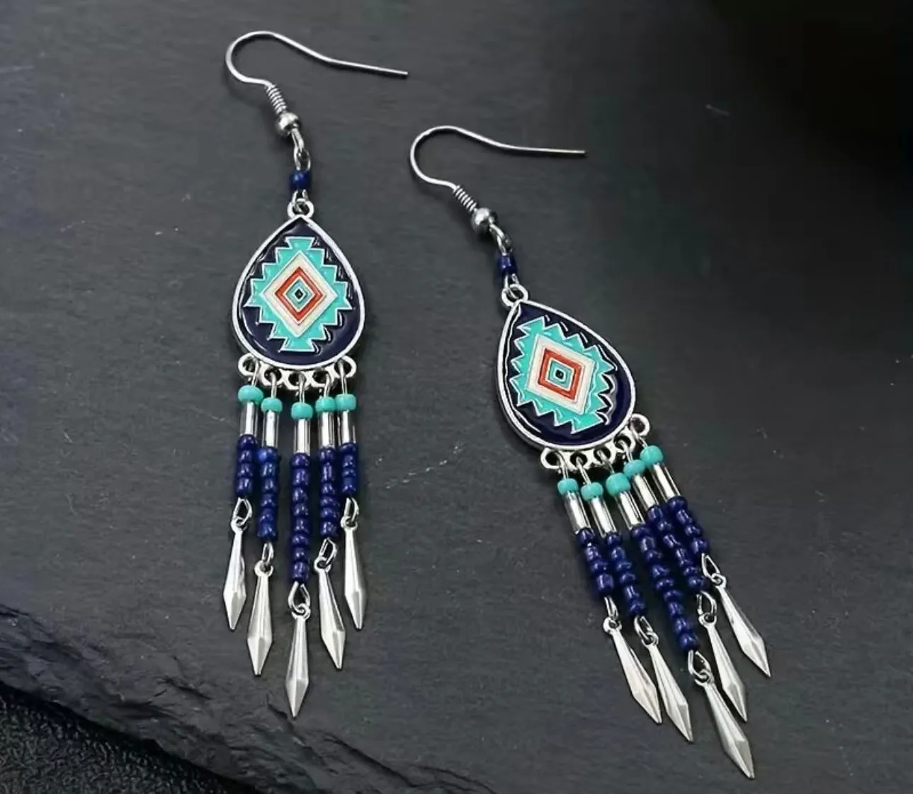 Turquoise bohemian fringe earrings