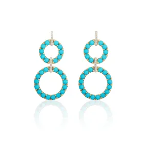 Turquoise Cabochon Earrings with Diamonds