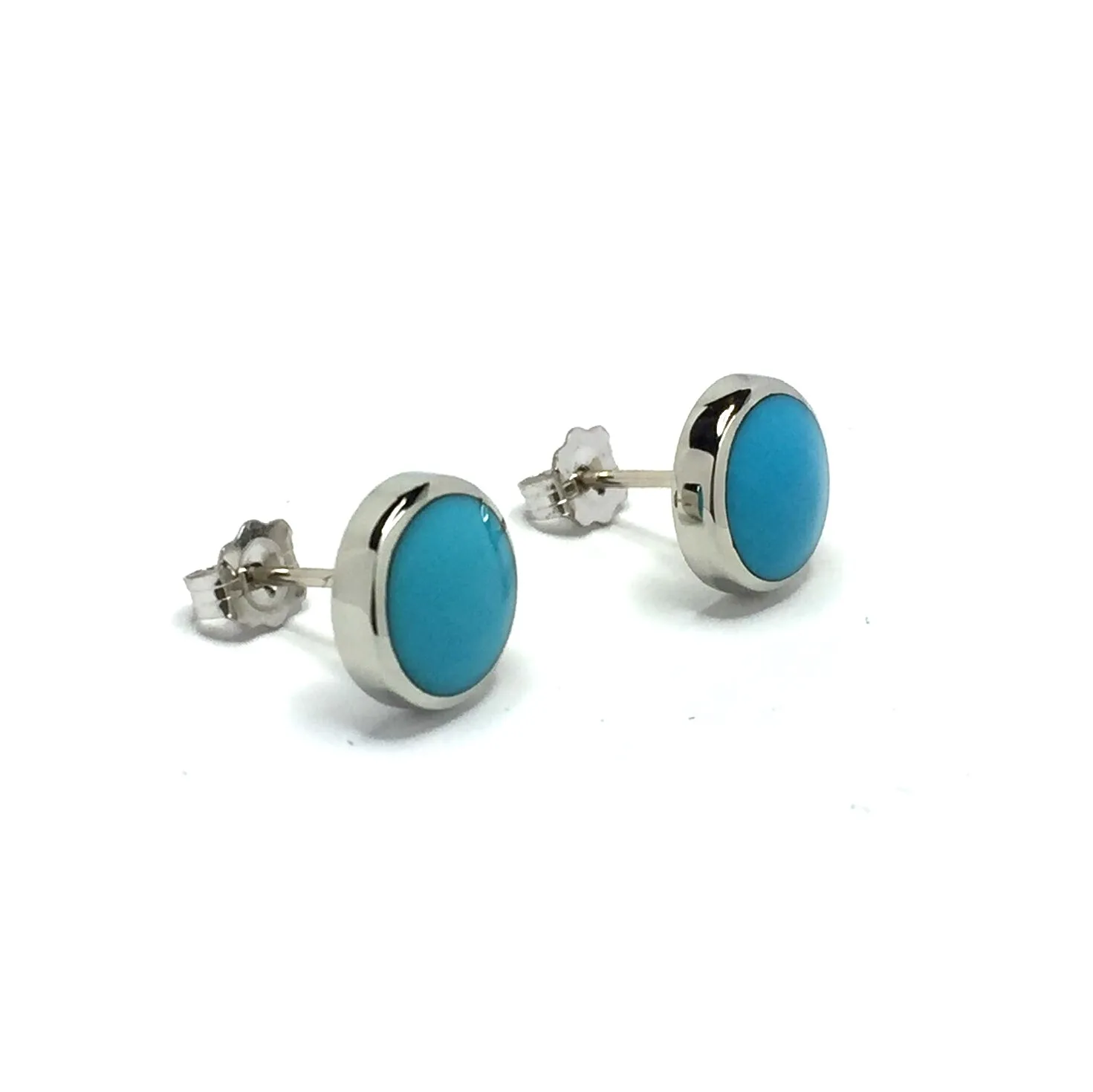 Turquoise Earrings 9mm Round Inlaid Studs