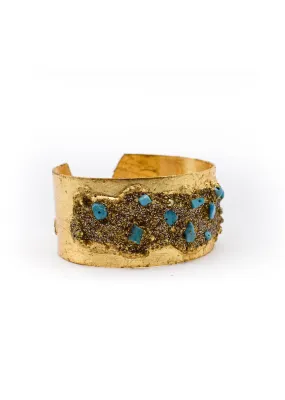 Turquoise Rock Stone and Brass Cuff