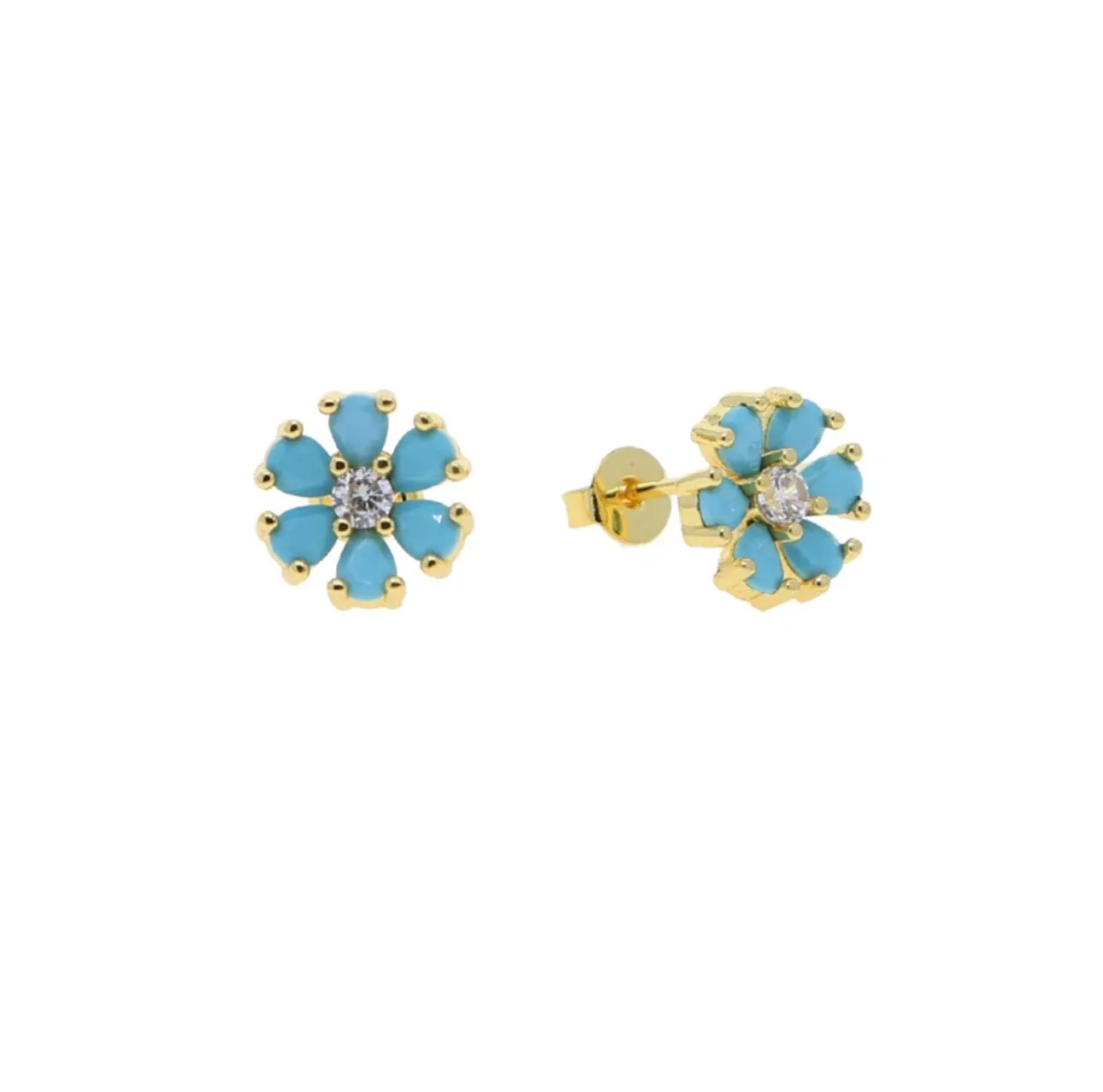 Turquoise Stone Flower Studs