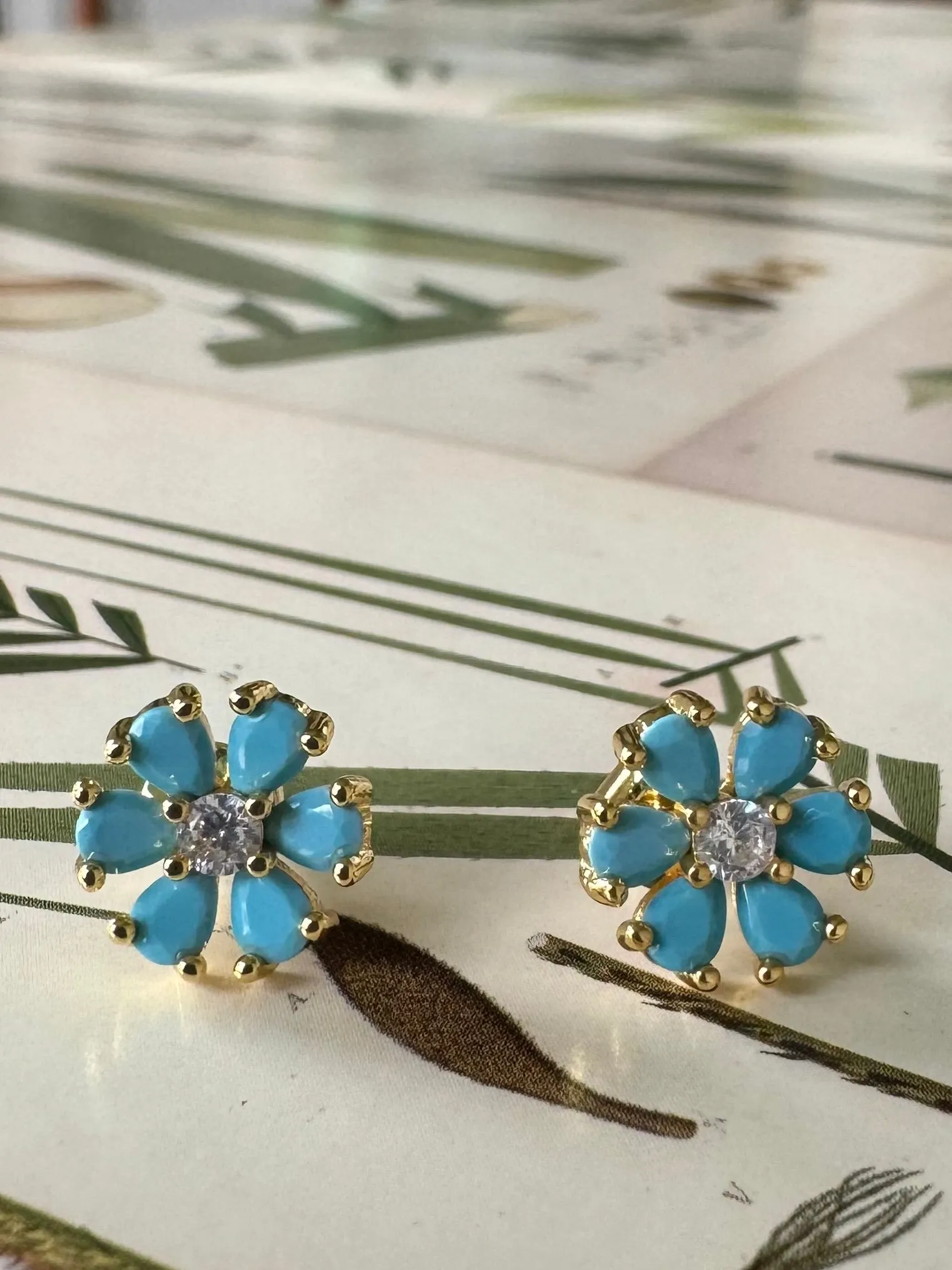 Turquoise Stone Flower Studs