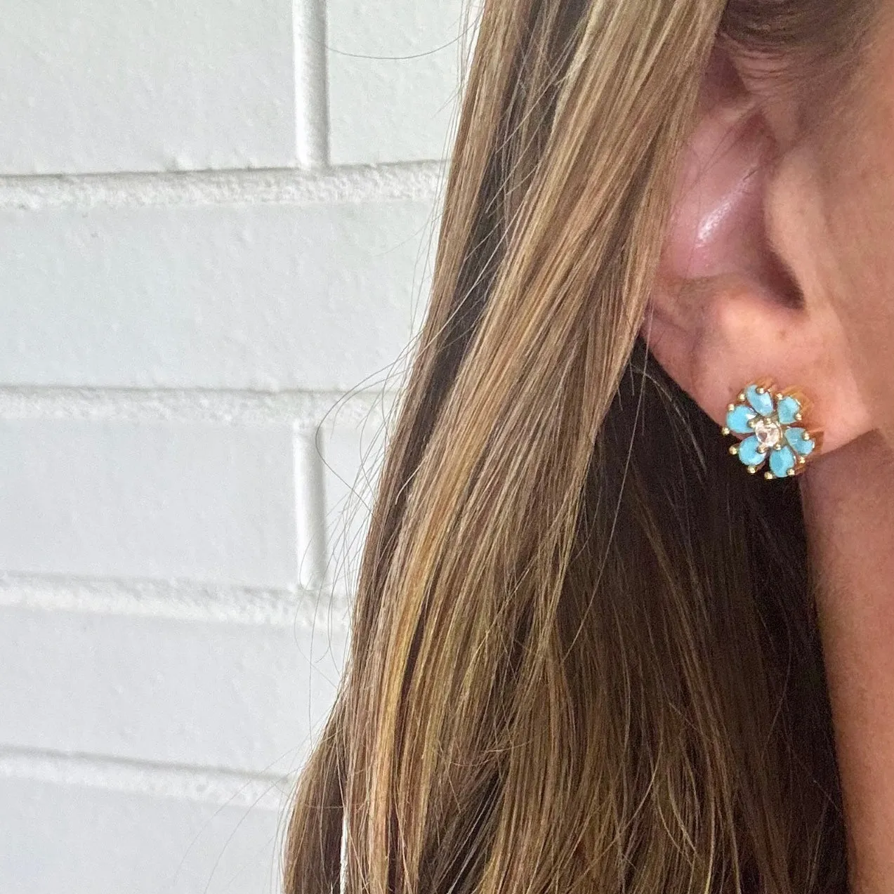 Turquoise Stone Flower Studs