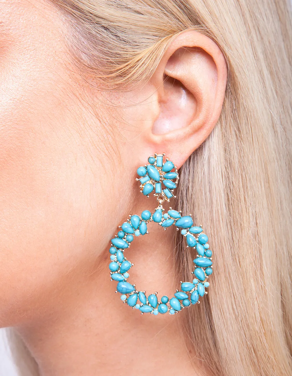 Turquoise Stone Set Circular Earrings