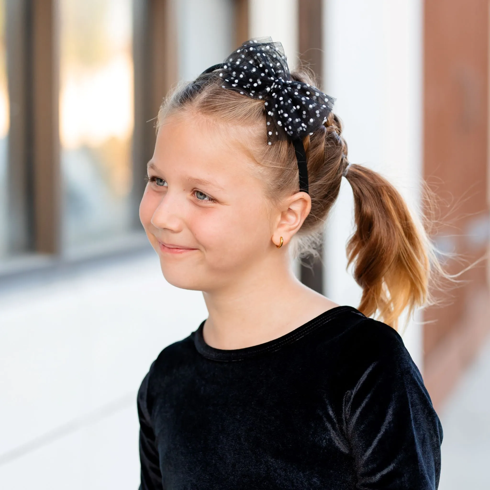 Tutu Bow Headband - Black/White Dot