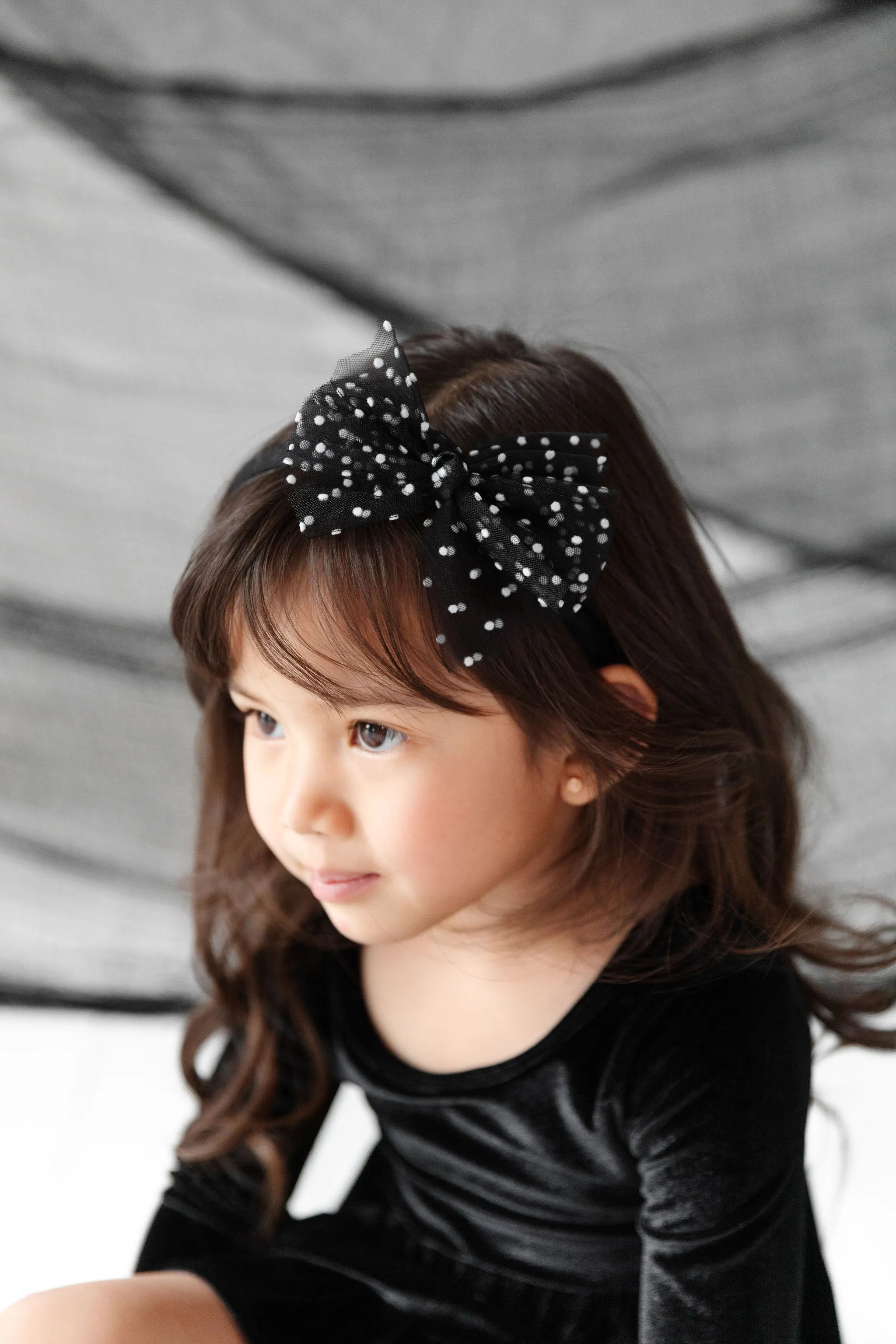 Tutu Bow Headband - Black/White Dot