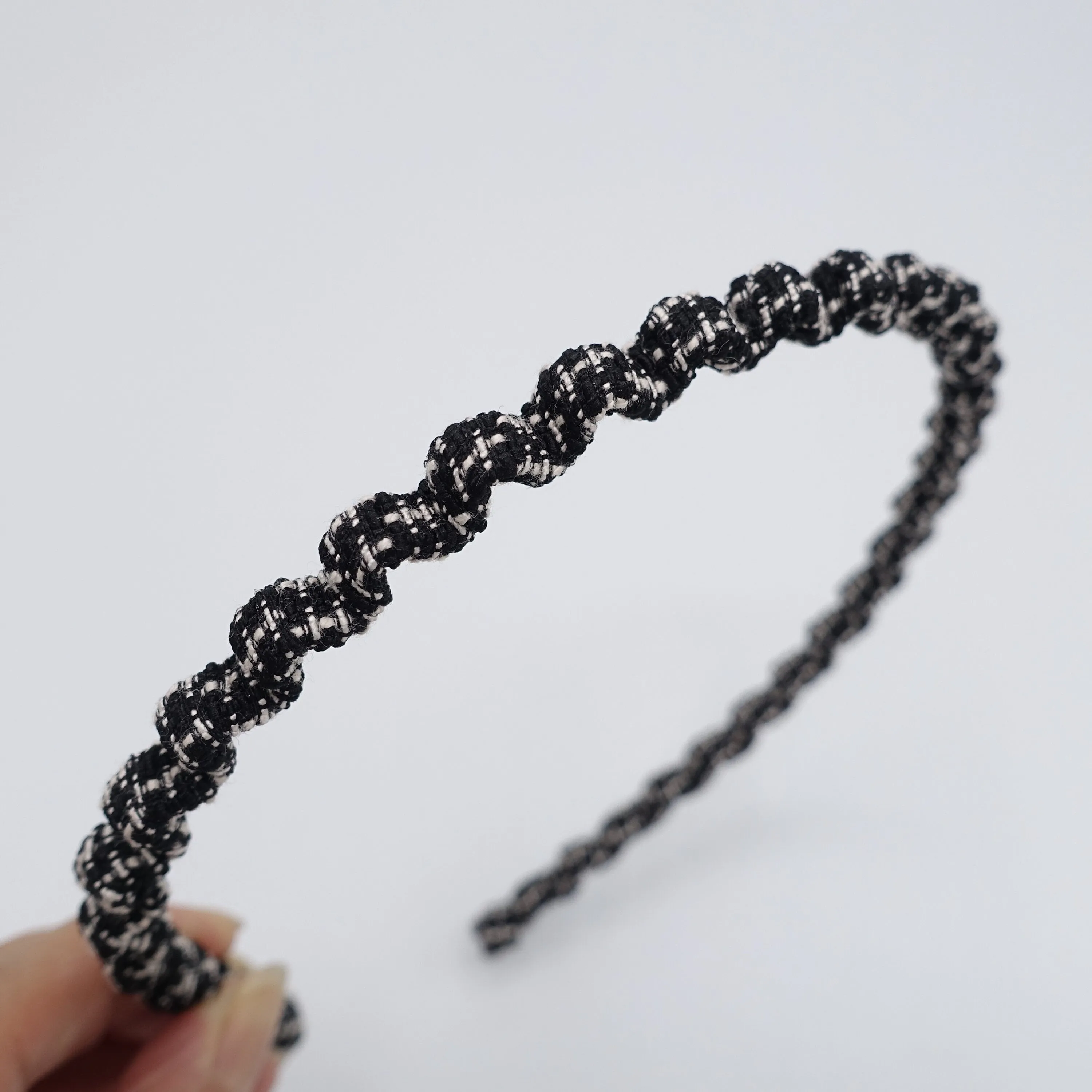 tweed wave headband thin metal hairband for women