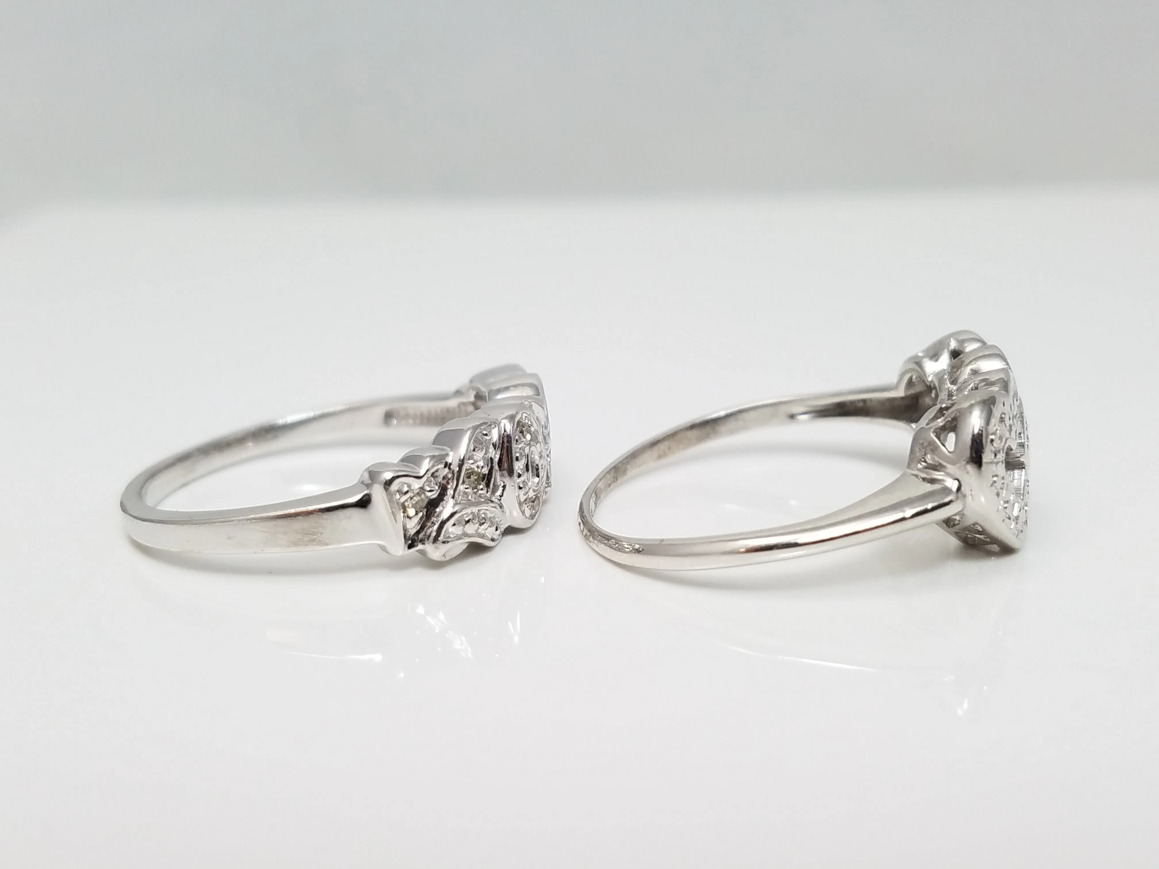 Two 10k White Gold Natural Diamond Love & Heart Ring Lot