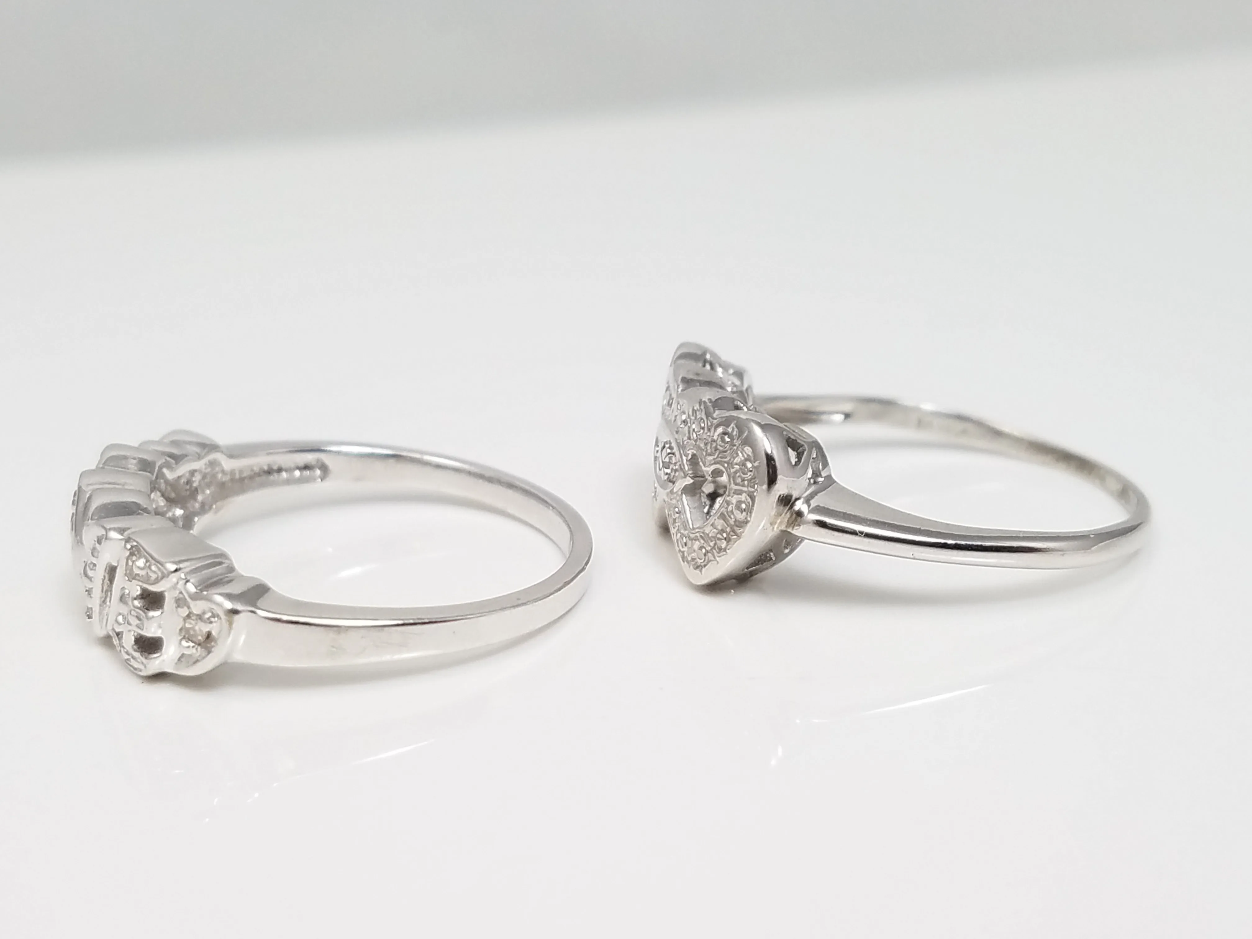 Two 10k White Gold Natural Diamond Love & Heart Ring Lot