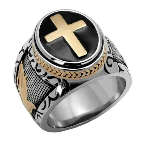 Two-Tone Stainless Steel Christian Cross Prayer Ring