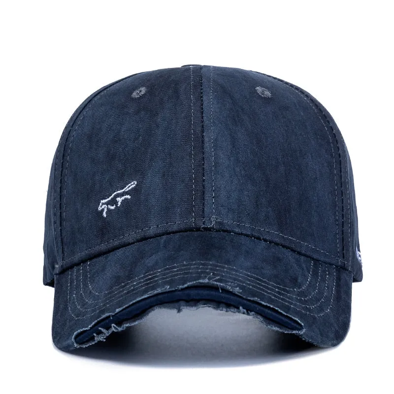 Unisex Vintage Hole Cap Cotton Hats For Men Fashion Fox Side Embroidery Baseball Cap Women Outdoor Streetwear Hat Cap