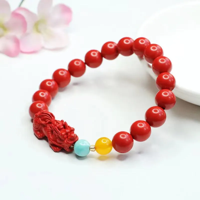 Vermilion Sand Pixiu and Turquoise Sterling Silver Bracelet