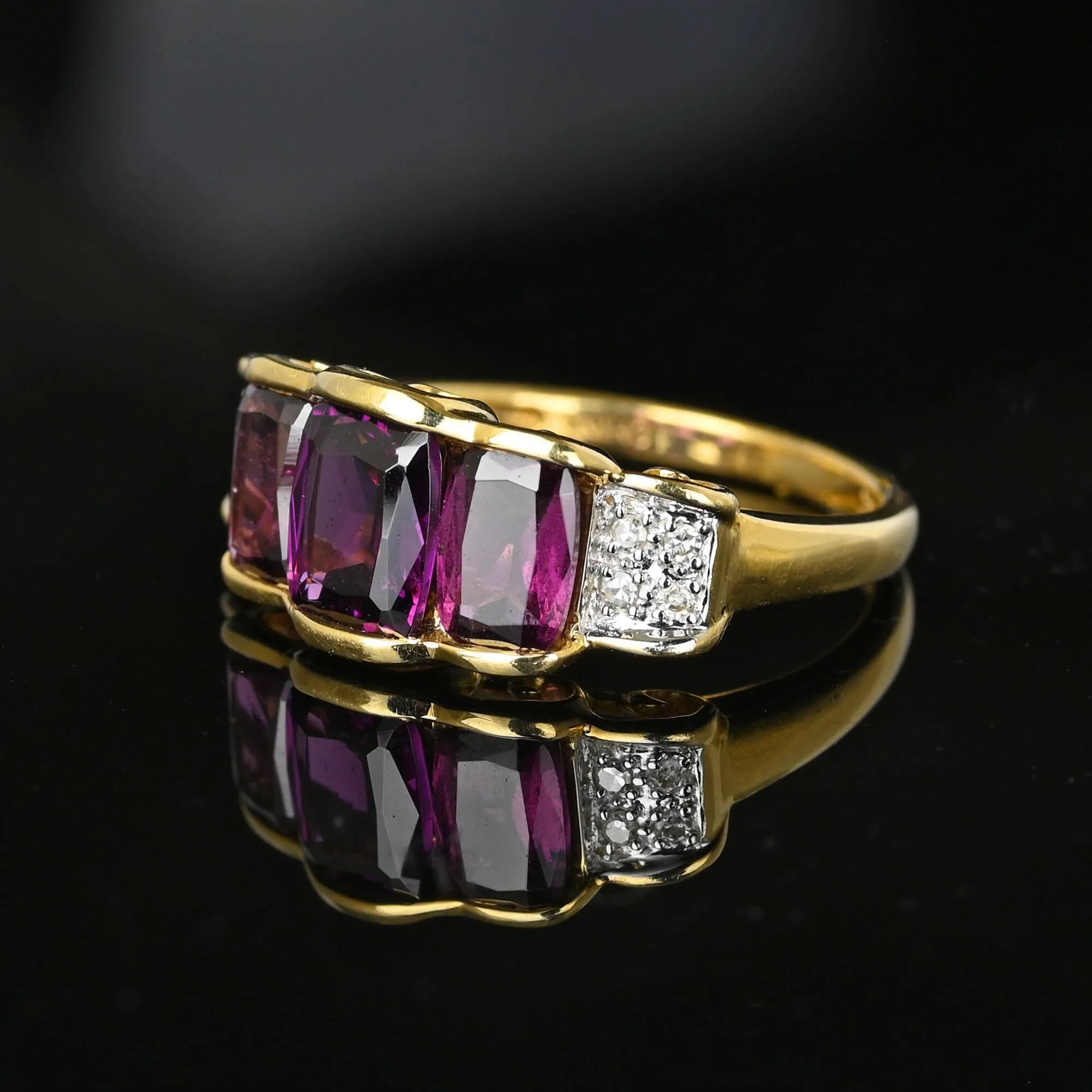 Vintage 14K Gold Diamond Rhodolite Garnet Ring