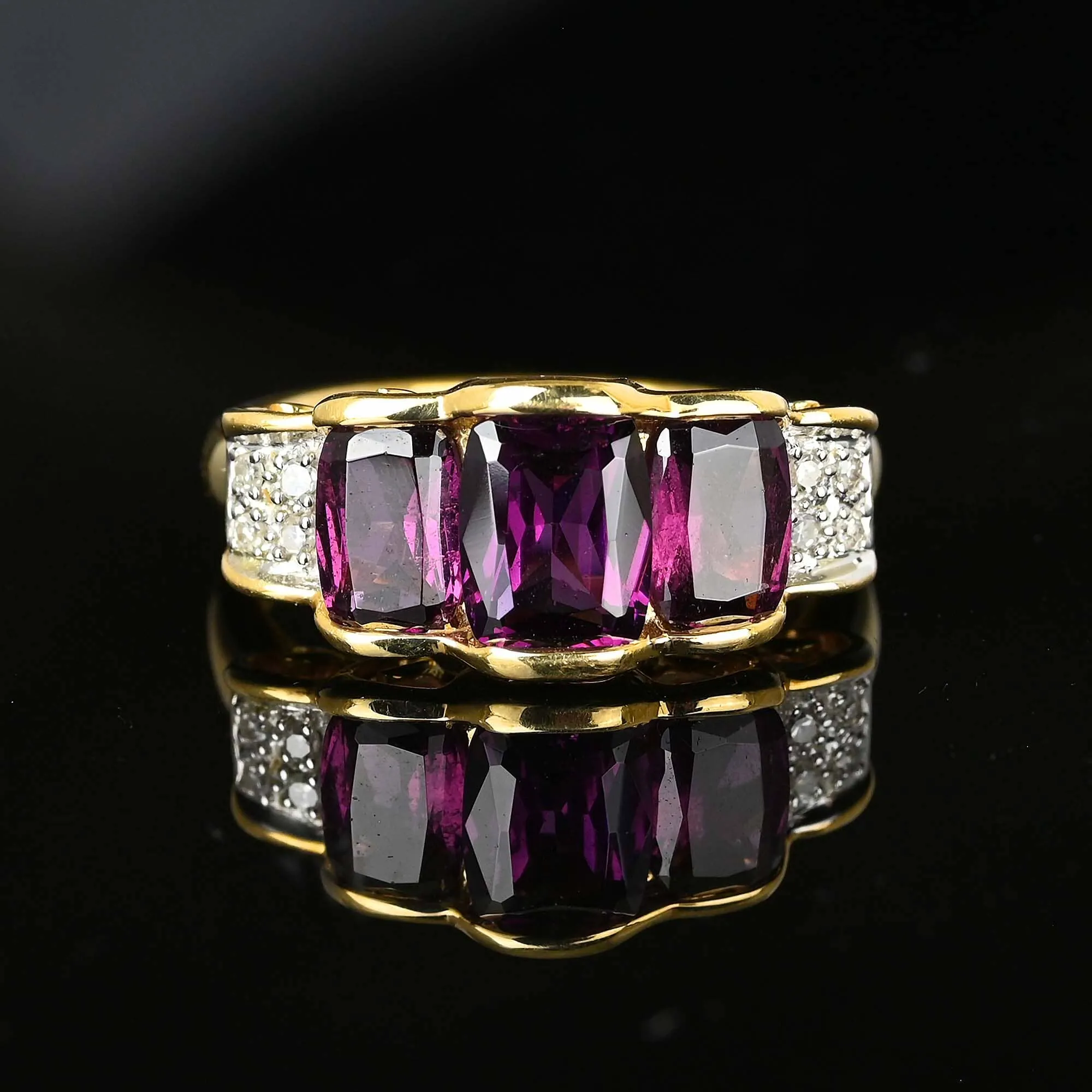 Vintage 14K Gold Diamond Rhodolite Garnet Ring