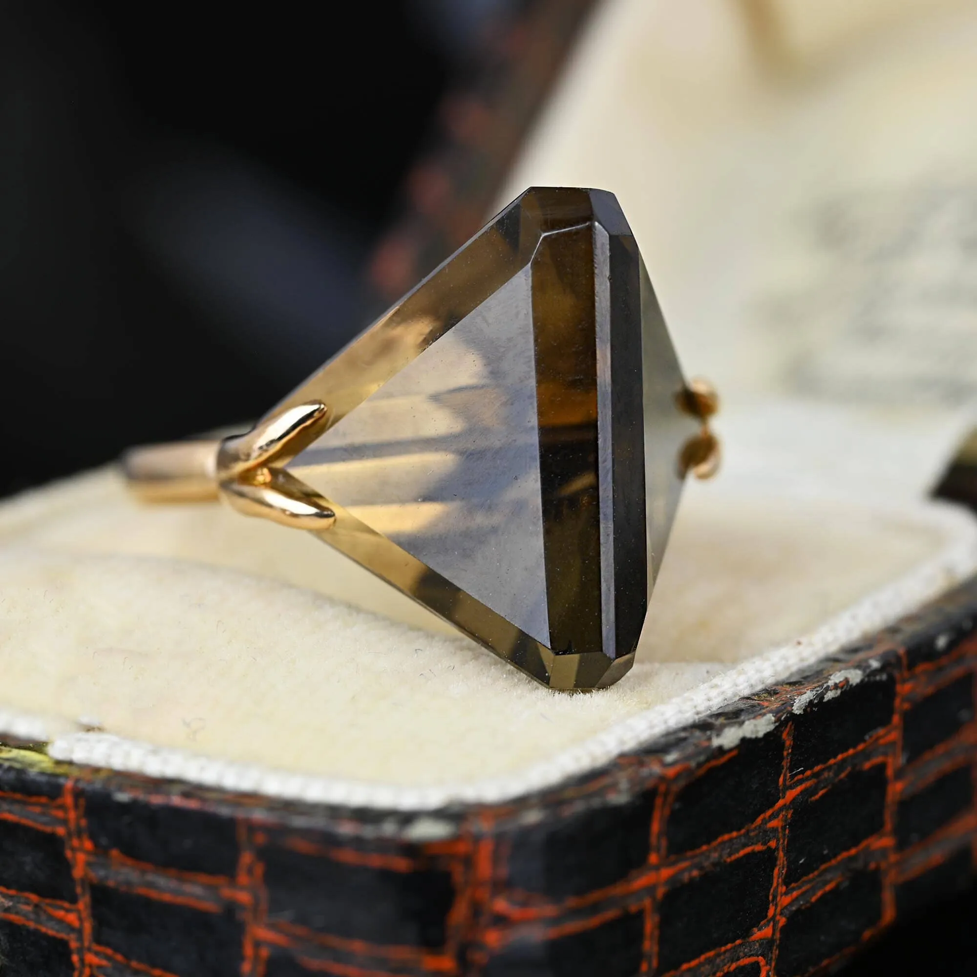 Vintage 14K Gold Fancy Cut Smoky Quartz Ring