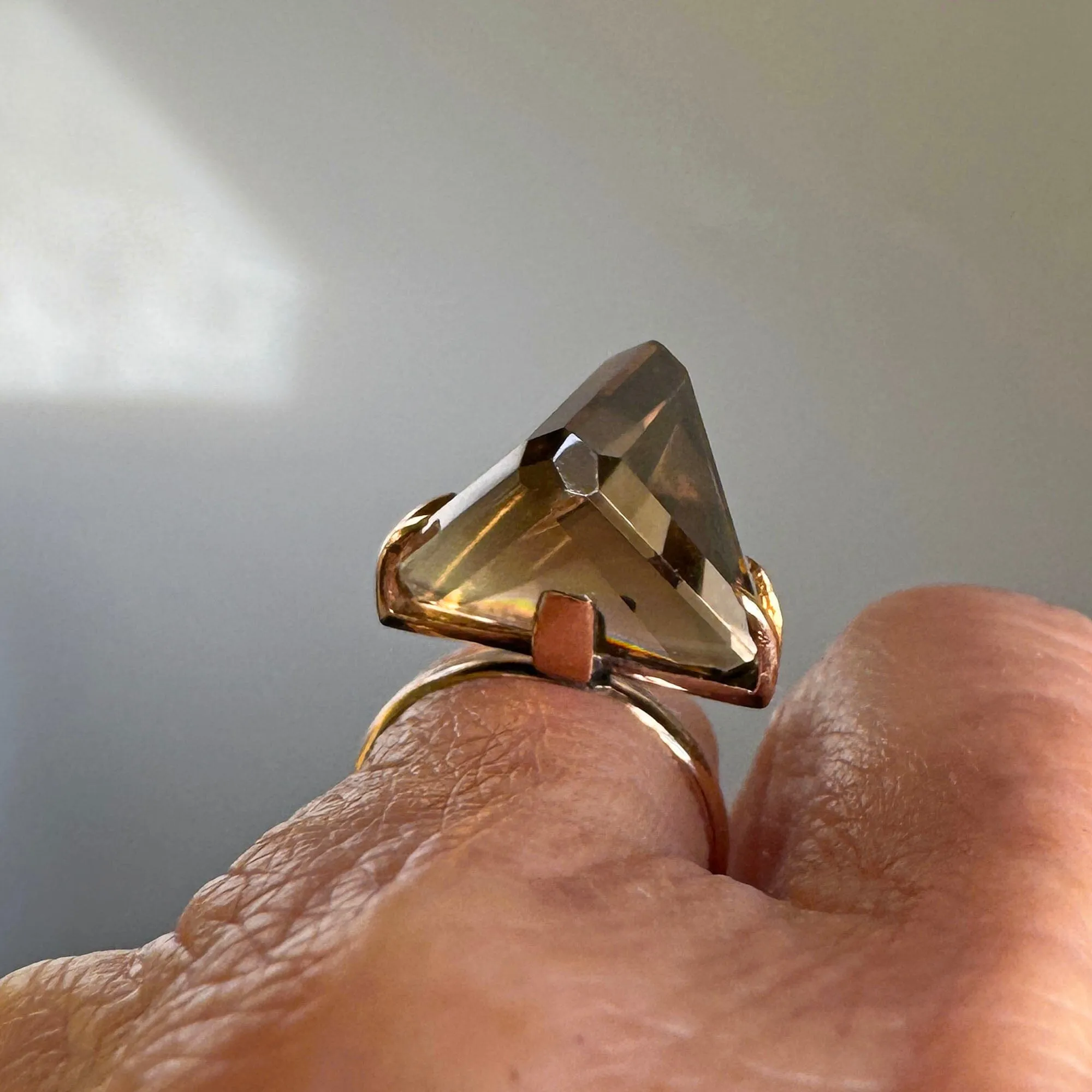 Vintage 14K Gold Fancy Cut Smoky Quartz Ring