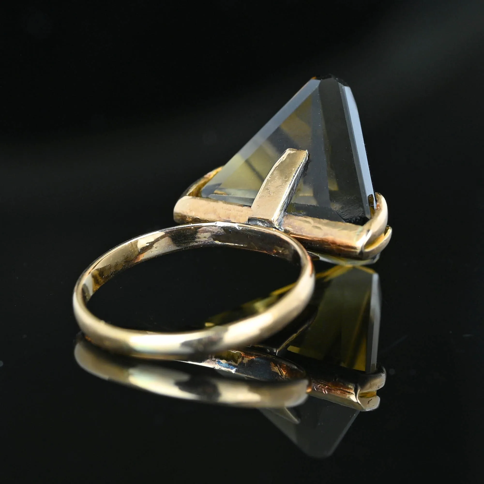 Vintage 14K Gold Fancy Cut Smoky Quartz Ring