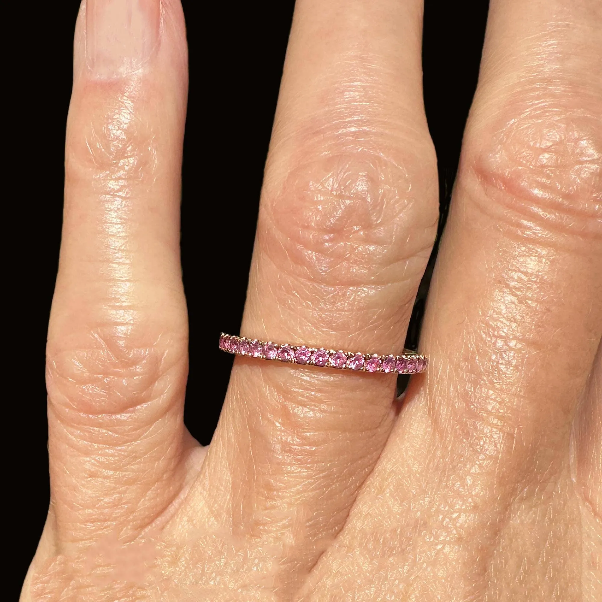 Vintage 18K Rose Gold Full Eternity Pink Sapphire Ring Band