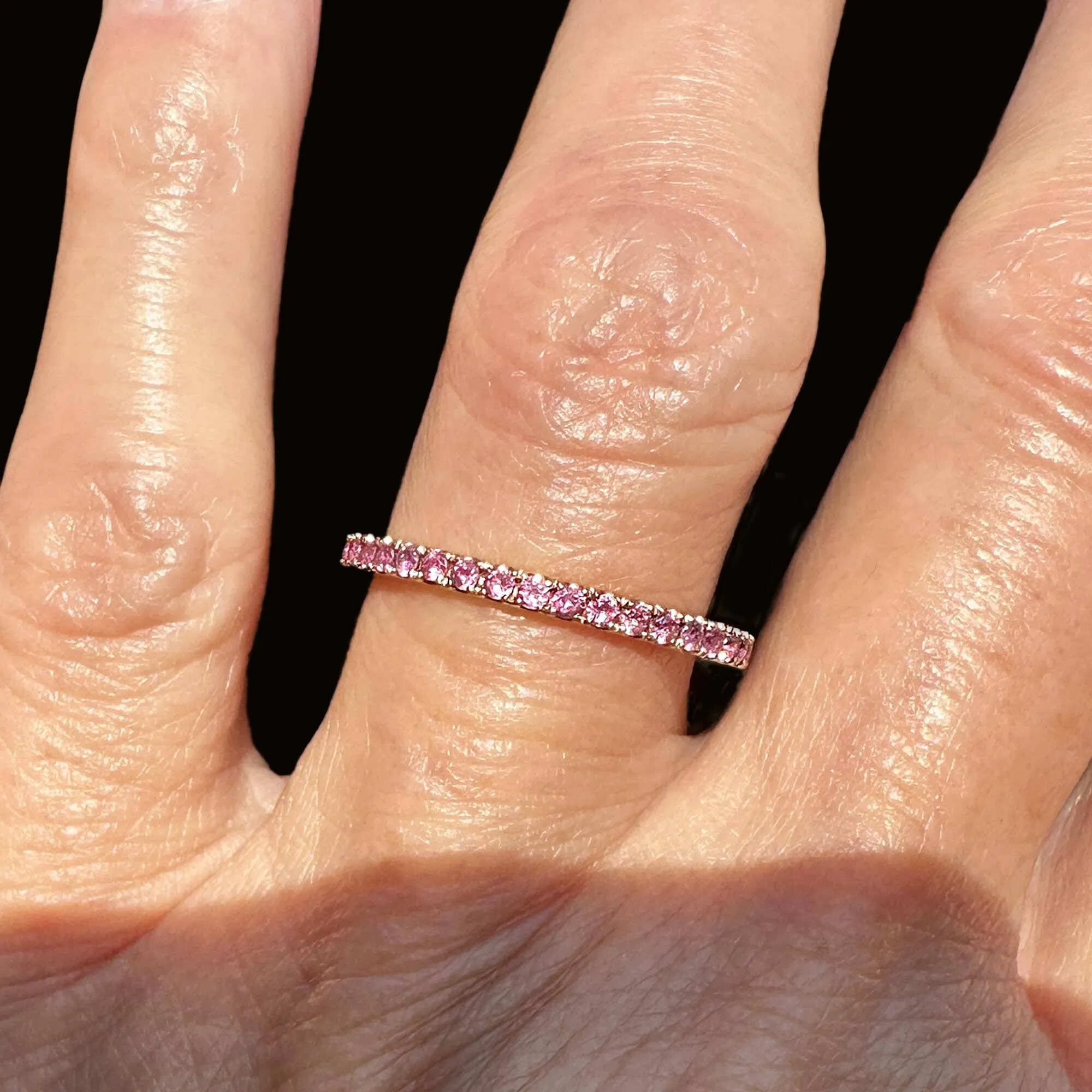 Vintage 18K Rose Gold Full Eternity Pink Sapphire Ring Band