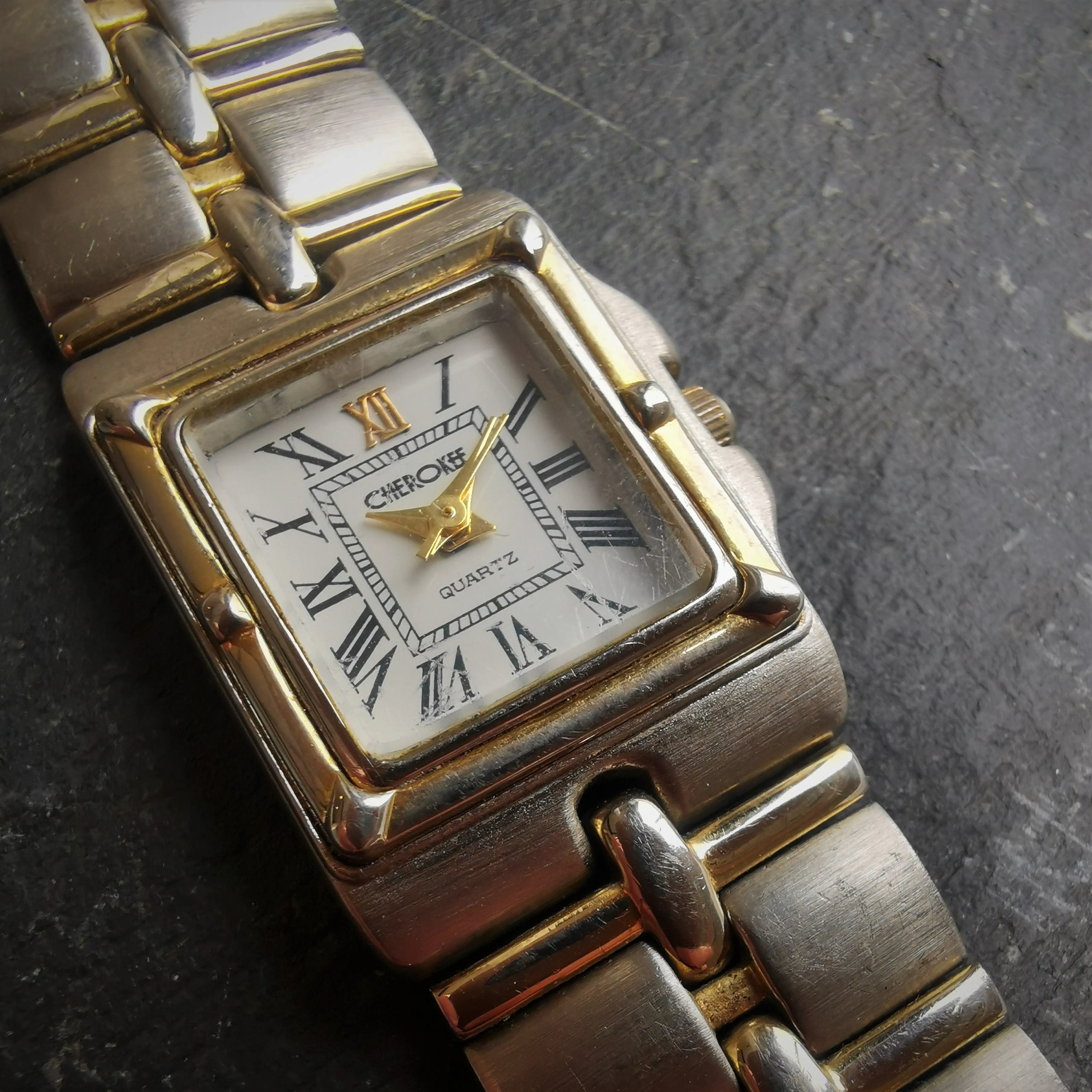 Vintage CHEROKEE Brushed Chrome And Gold Plated Women's Quartz Watch