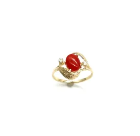 Vintage Coral and Diamond Leaf Ring