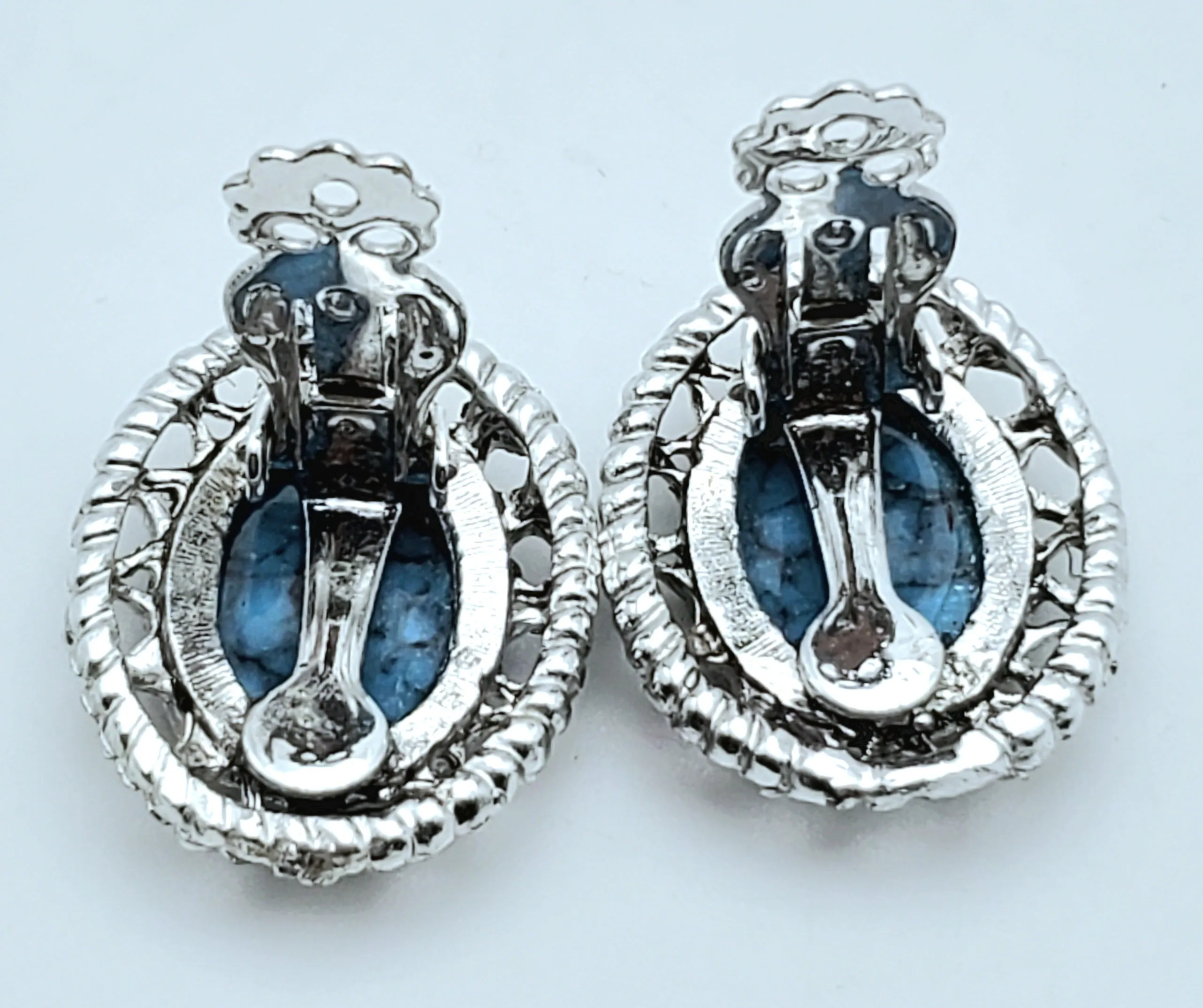 Vintage Faux Turquoise Silver Tone Clip-On Earrings