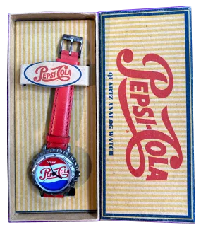 Vintage Pepsi Cola Bottle Cap Quartz Watch V102 #377 Original Red Leather Band Strap