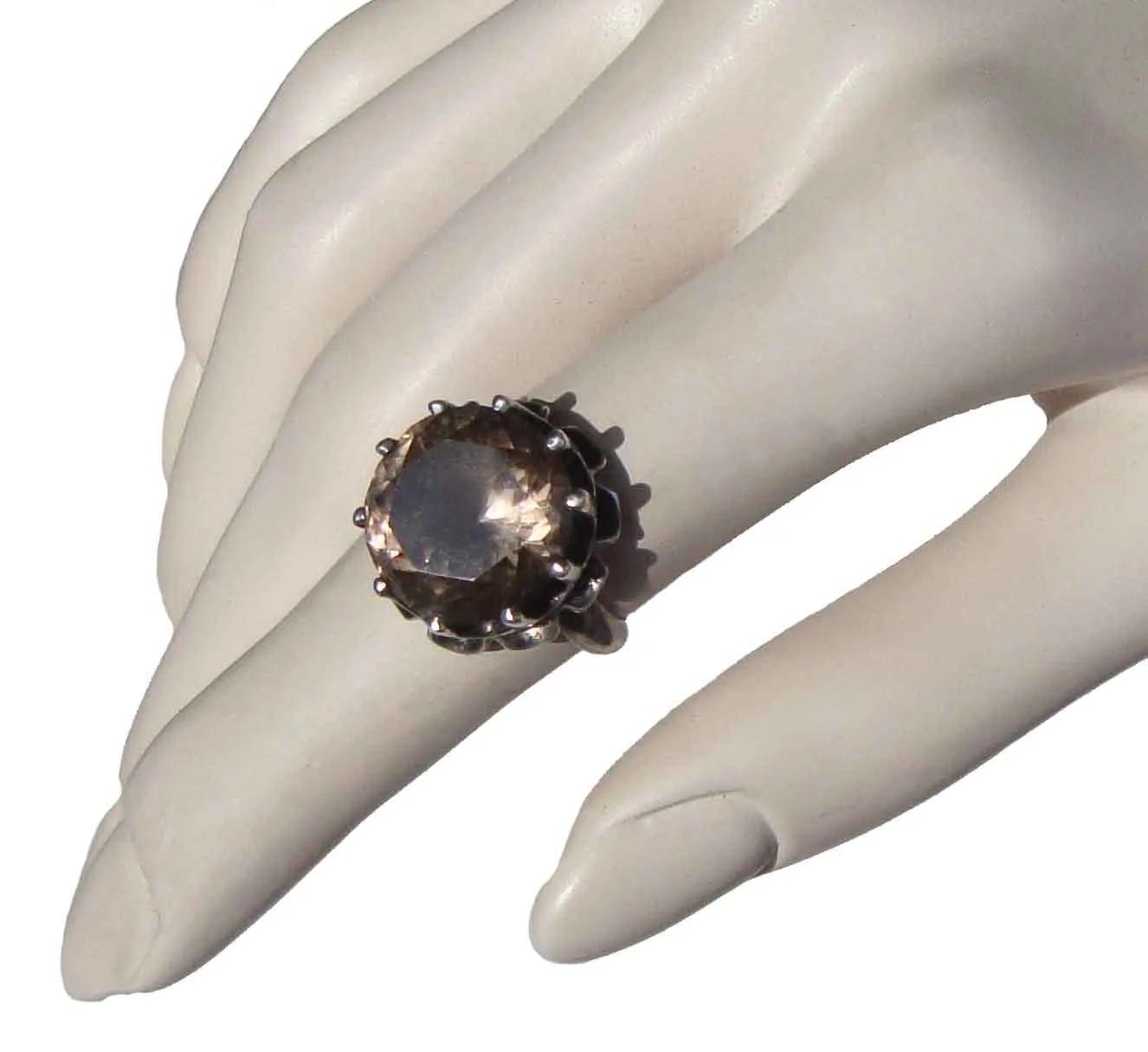 Vintage Smoky Quartz Sterling Silver Cocktail Ring Sz 7