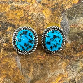 Vintage Turquoise Sterling Silver Earrings by Navajo Artist - Estate Jewelry