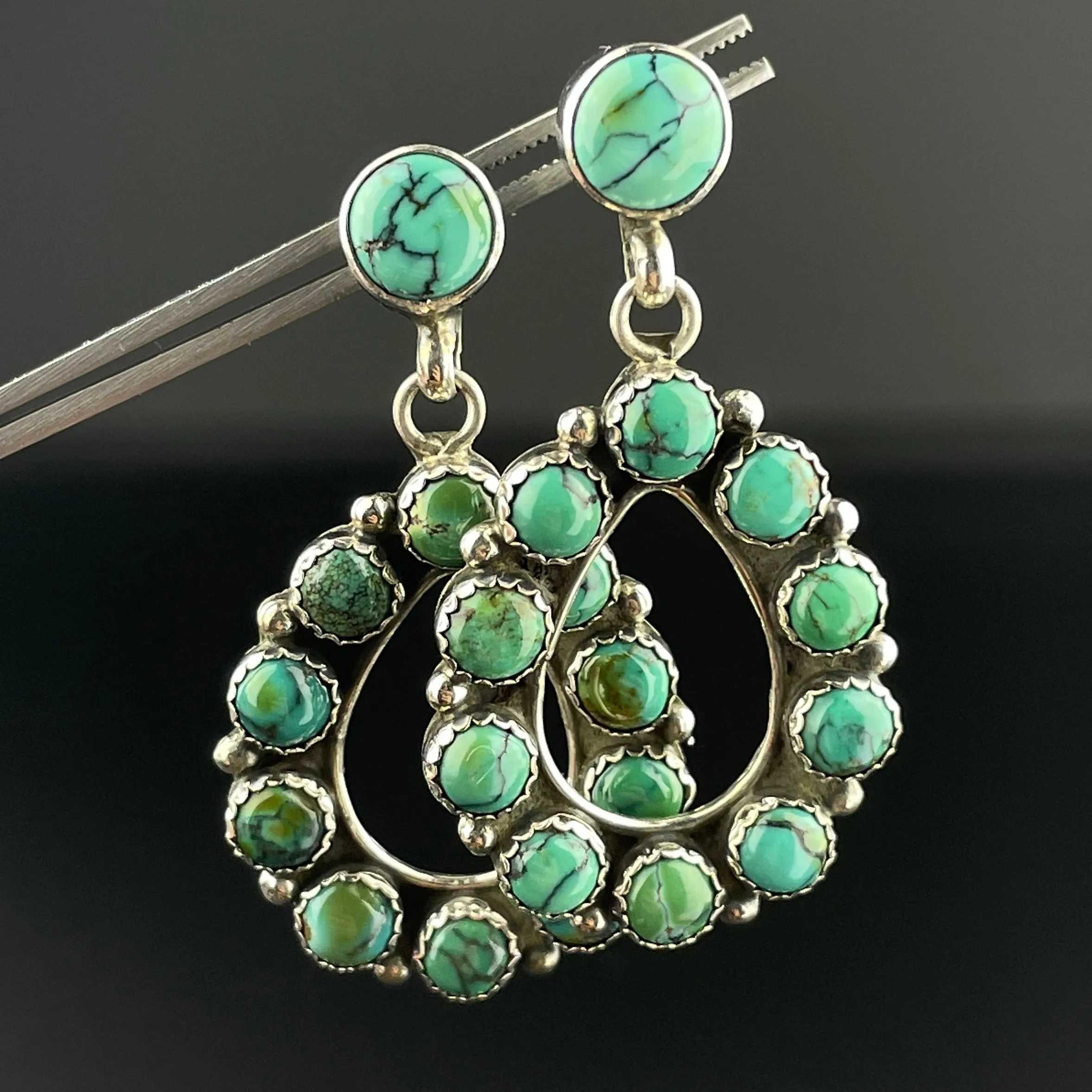 Vintage Turquoise Sterling Silver Post Hoop Earrings