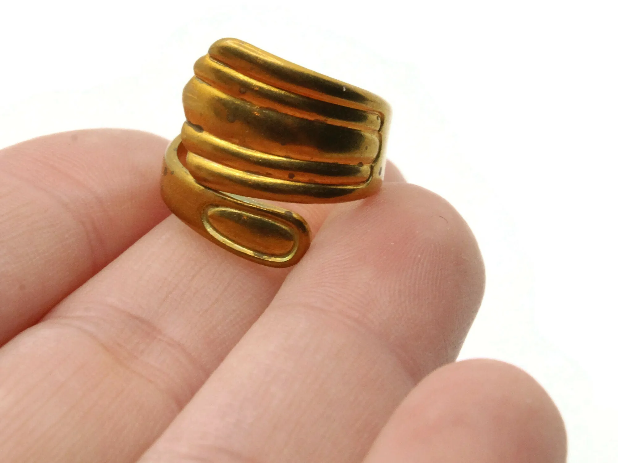 Vintage Unplated Brass Spoon Ring - Adjustable Ring