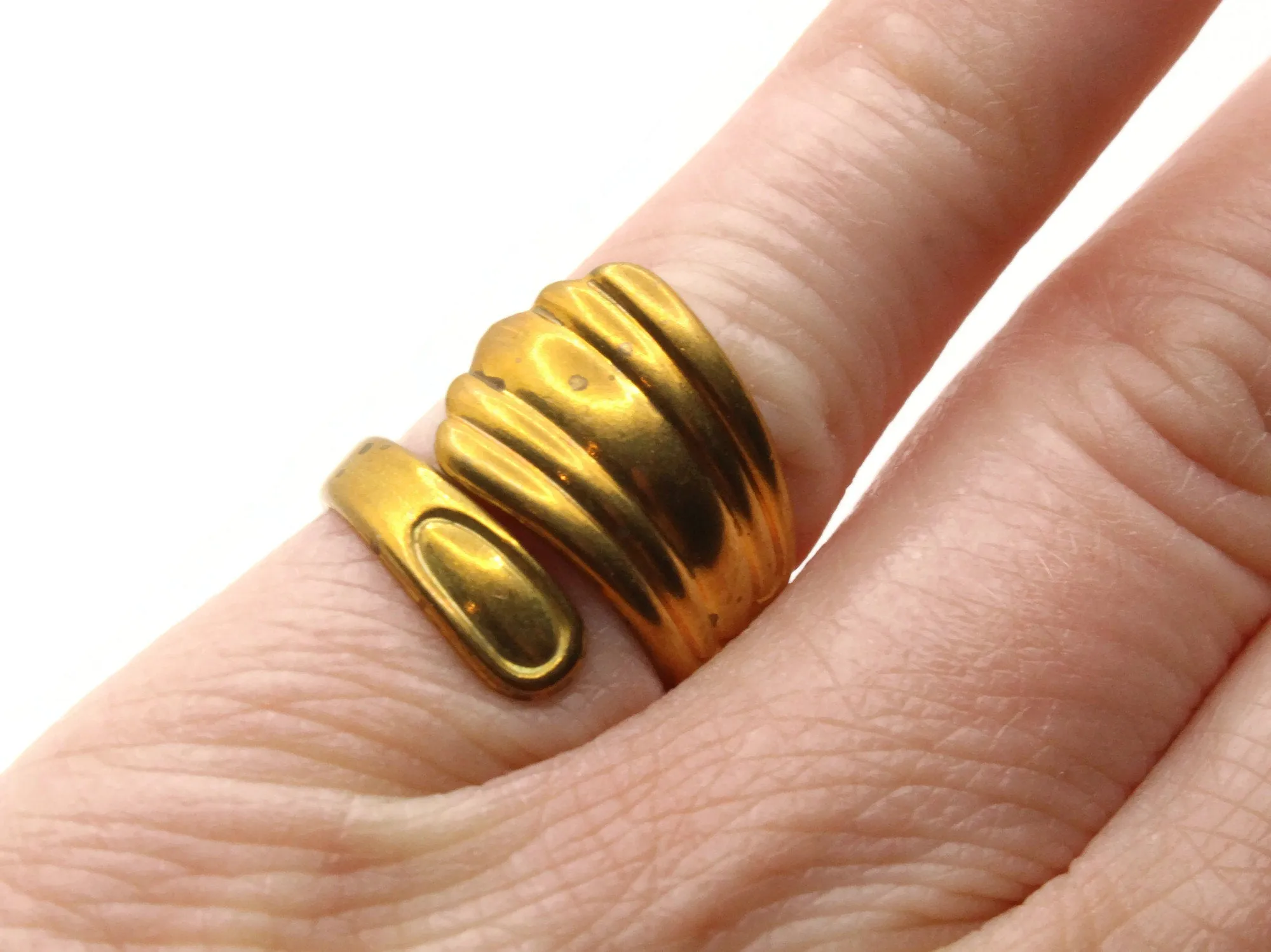 Vintage Unplated Brass Spoon Ring - Adjustable Ring