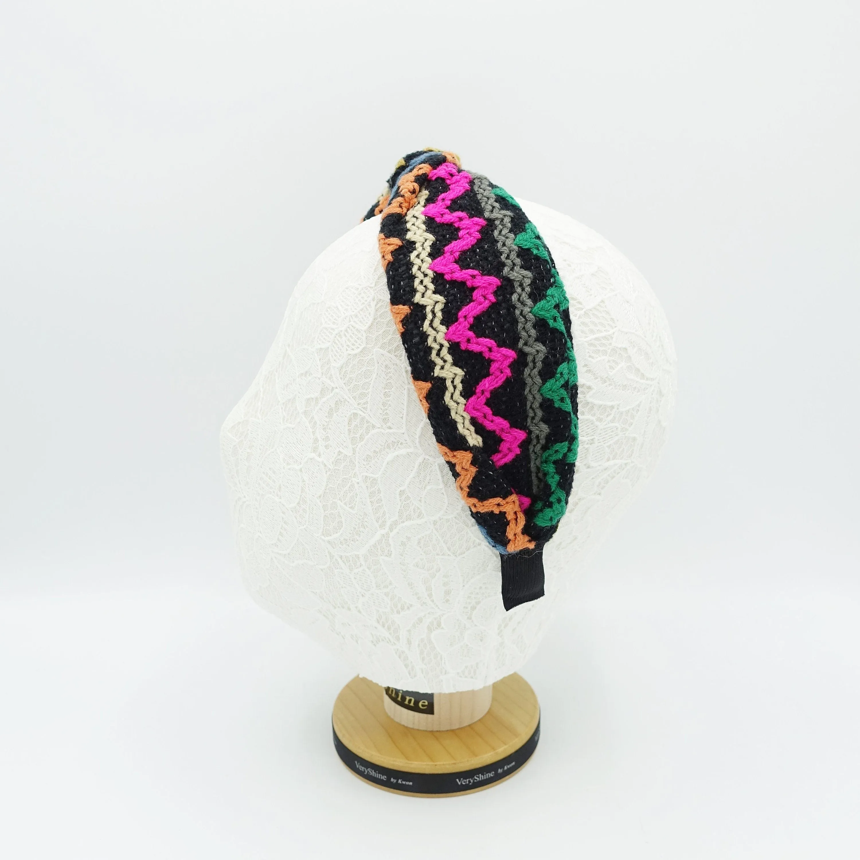 vivid knit twist headband zigzag stripe pattern hairband Winter hair accessory for women