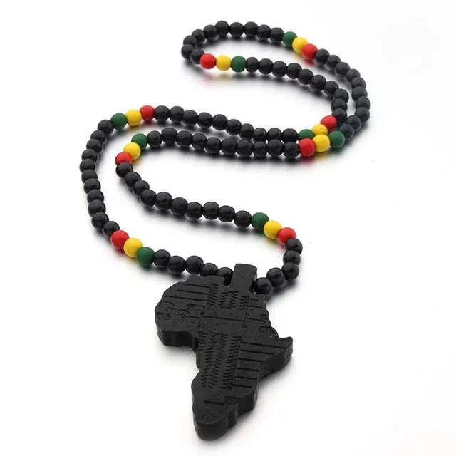 VOQ new arrival Africa map necklace for men and women wooden pendant Bead string necklace hip hop jewelry