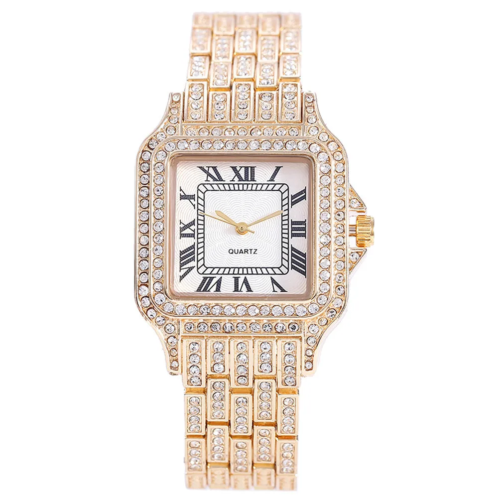 Watch Diamond Steel Strap Watch Clear Dial Roman Quartz Watch Women's Watch with Diamond Decorative Watch