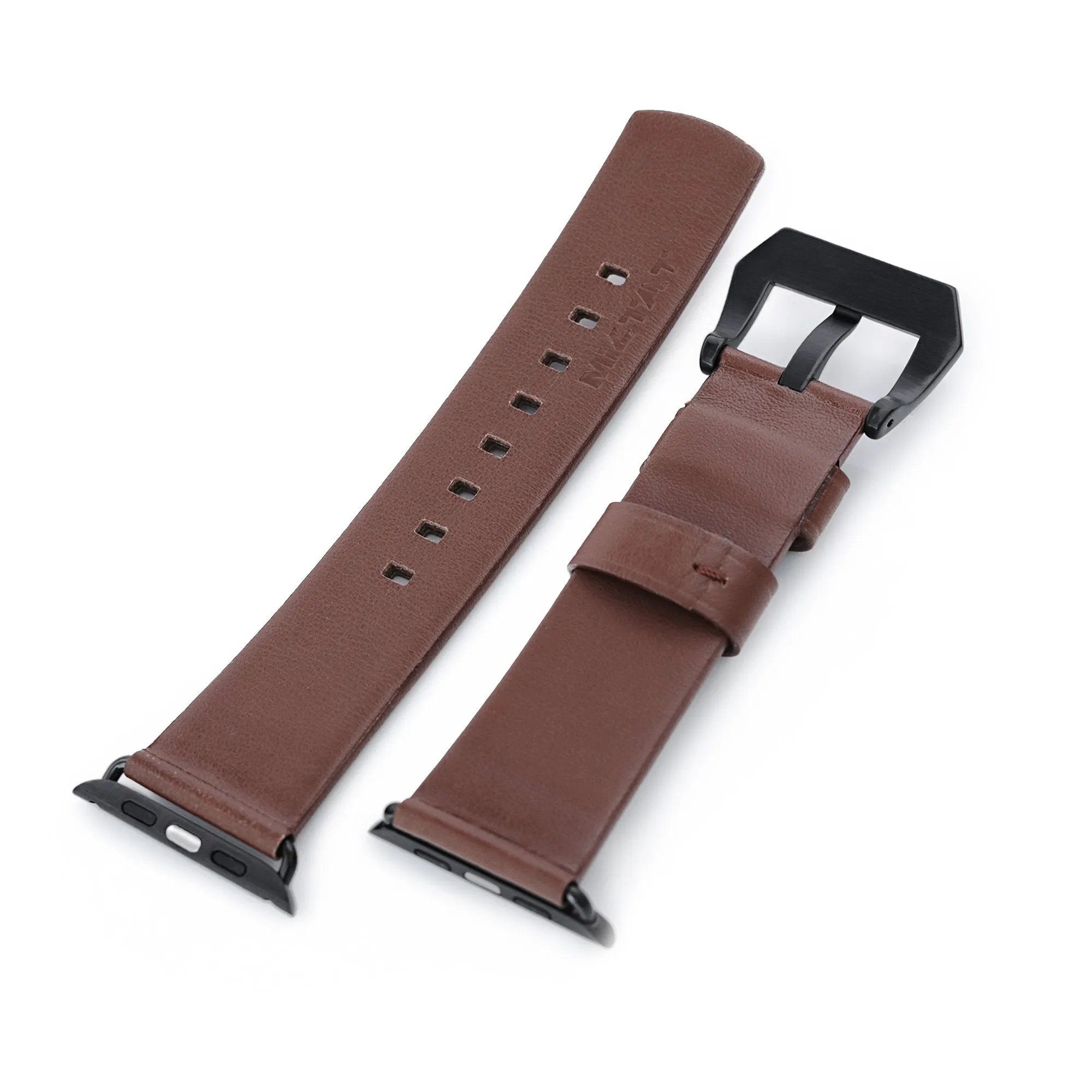 Water Repellent Brown Leather Watch Band compatible with Apple Watch 44mm / 42mm models