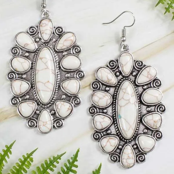 Western Scroll & Stone Earrings- 4 Colors