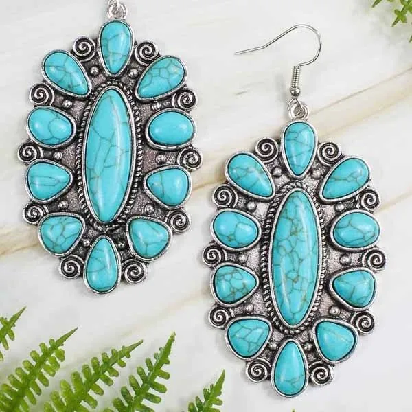 Western Scroll & Stone Earrings- 4 Colors