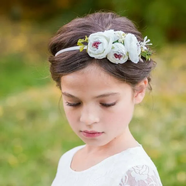 White Flower Nylon Headband, Baby Girls Flower Headband, Girls White Floral Headband