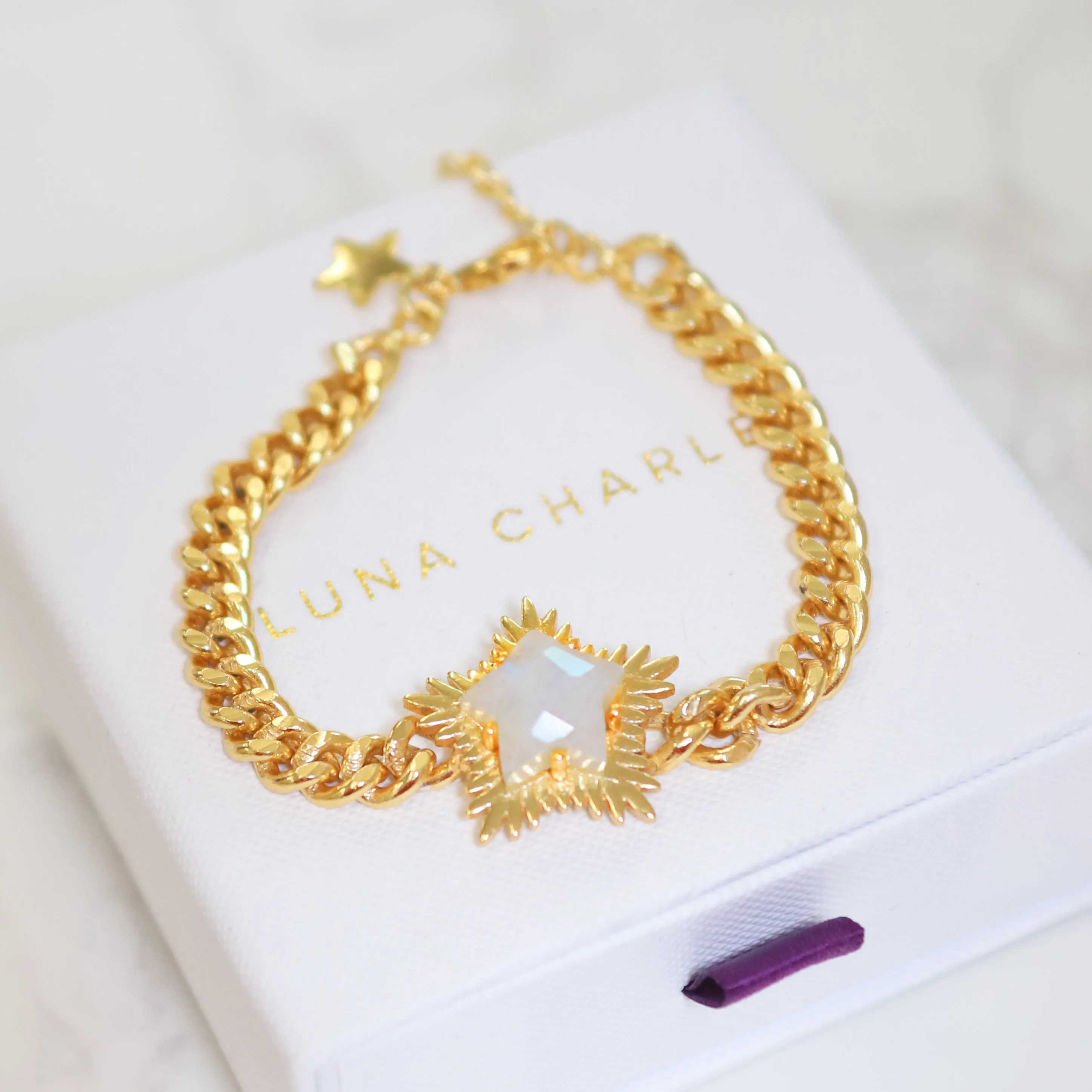 Willa Moonstone Spiky Star Bracelet | 18k Gold Plated