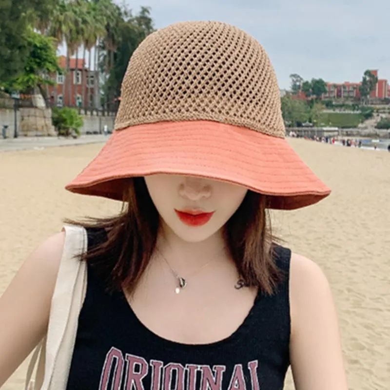 Woman Summer Hats With Visor Hollow Straw Hat Fashion Bow Design Sun Hat Travel Mesh Bucket Hat