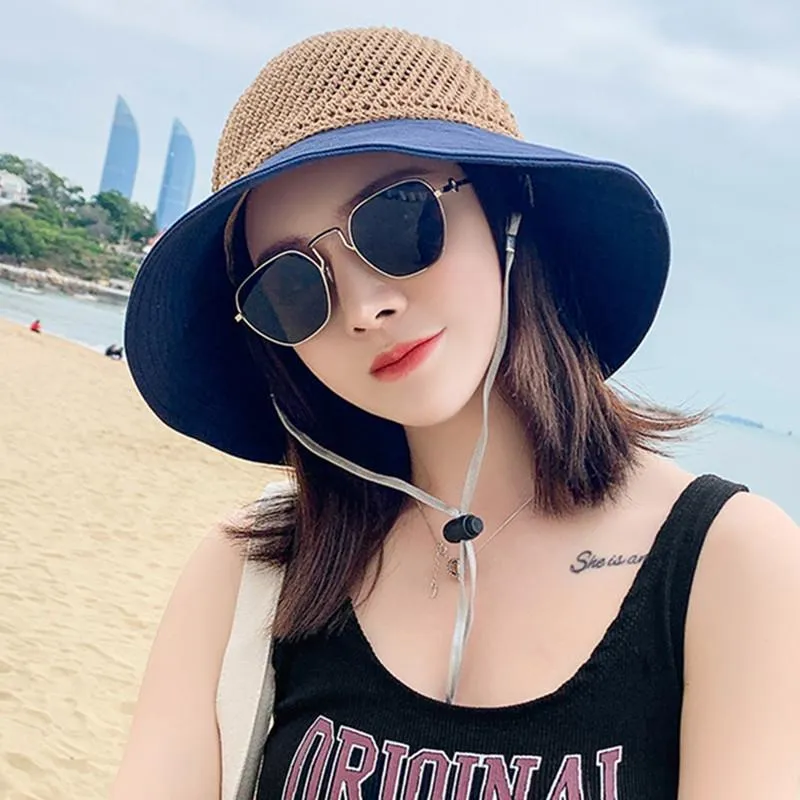 Woman Summer Hats With Visor Hollow Straw Hat Fashion Bow Design Sun Hat Travel Mesh Bucket Hat