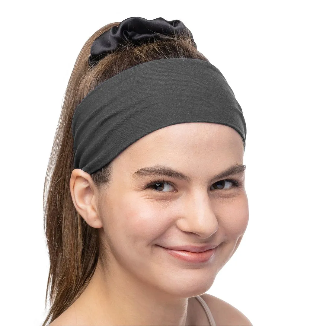 Women's Headbands Cotton Jersey 3" Wide Yoga Fitness Fashion Made in the USA Charcoal