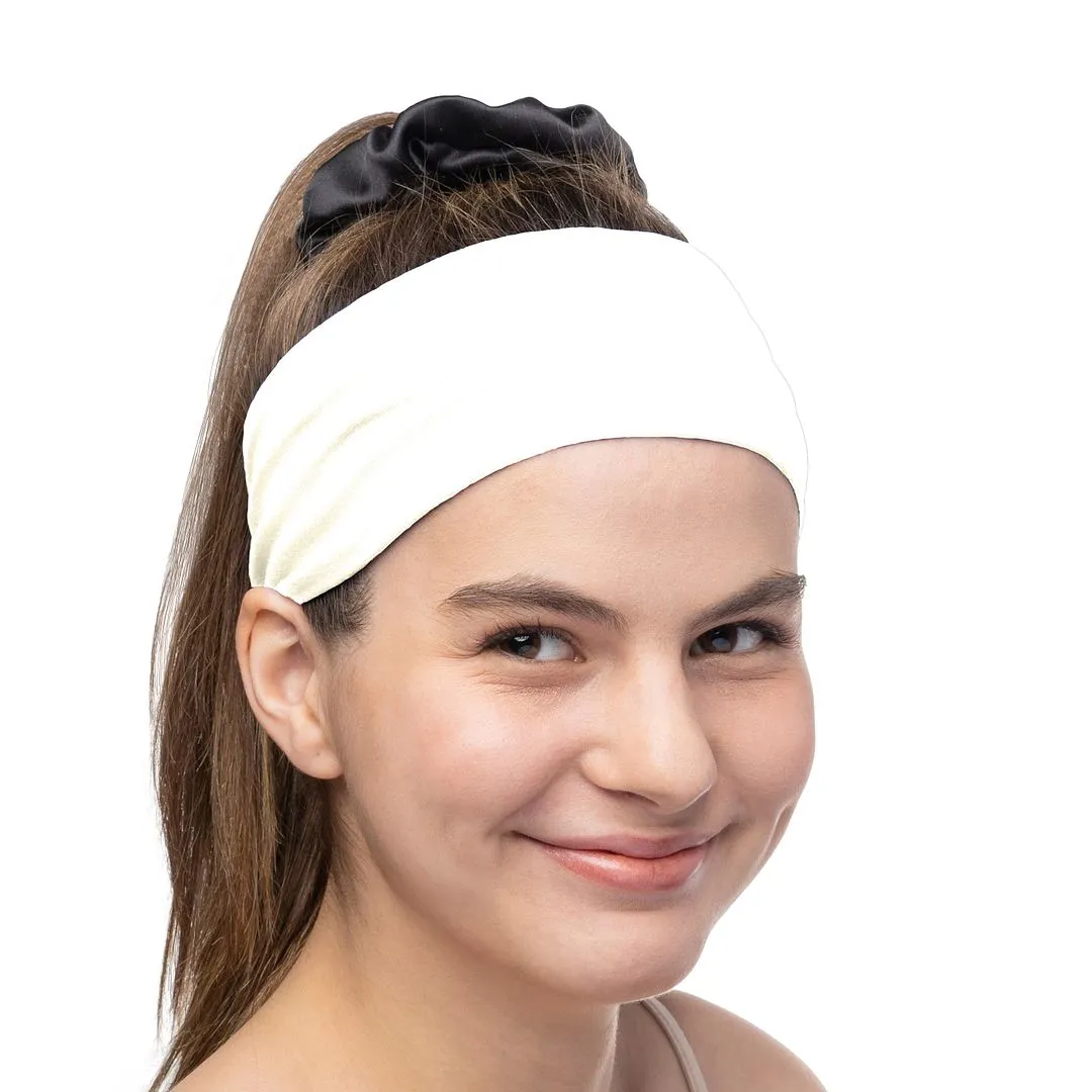 Women's Headbands Cotton Jersey 3" Wide Yoga Fitness Fashion Made in the USA Ivory