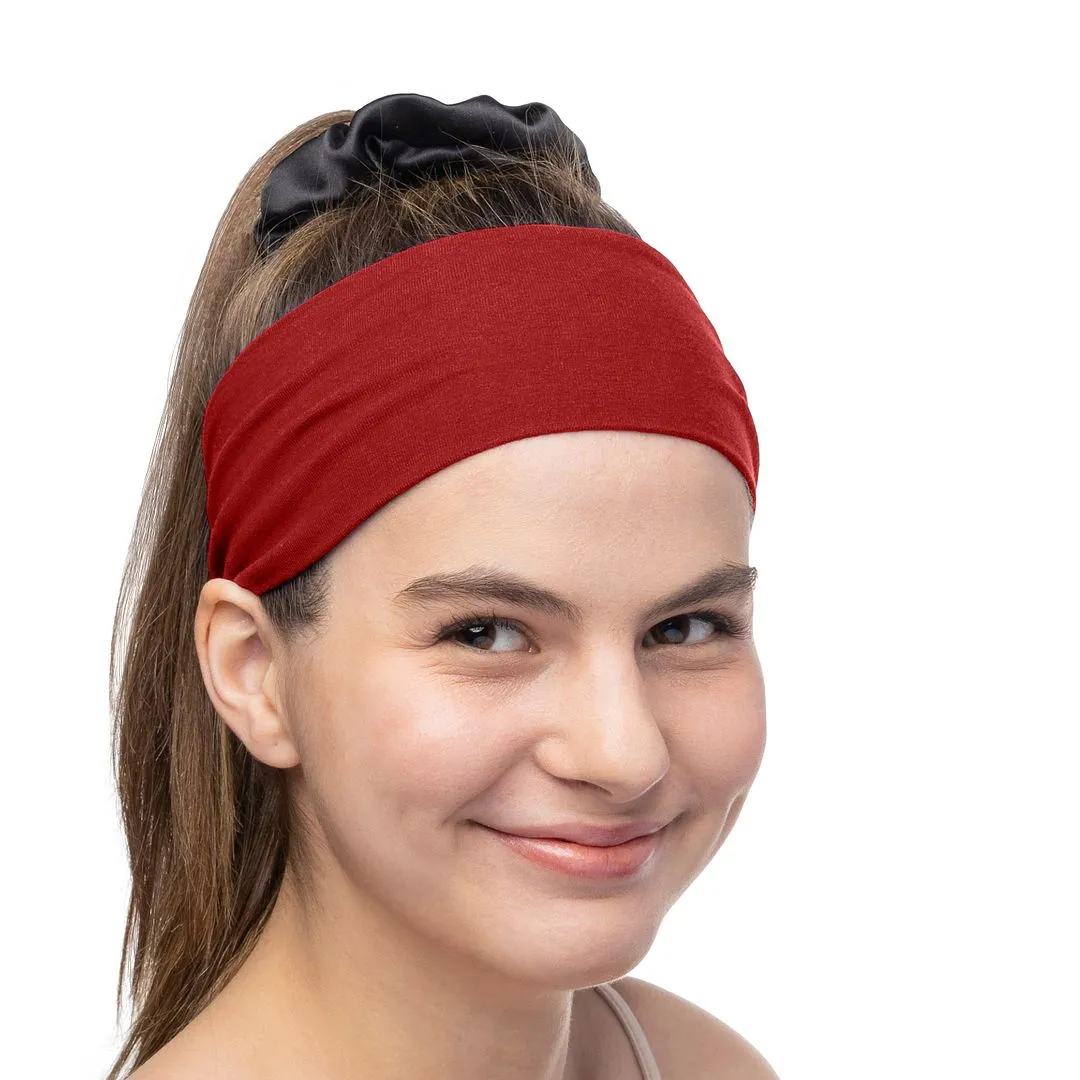 Women's Headbands Cotton Jersey 3" Wide Yoga Fitness Fashion Made in the USA Maroon