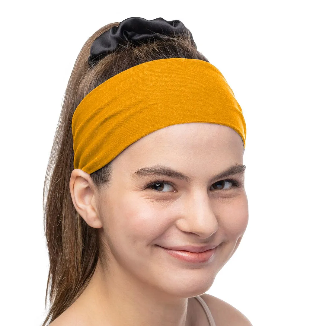 Women's Headbands Cotton Jersey 3" Wide Yoga Fitness Fashion Made in the USA Mustard