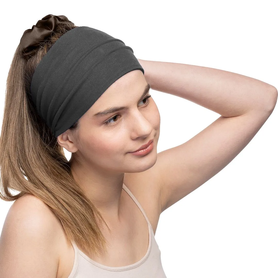 Women's Headbands Cotton Jersey 5" Wide Yoga Fitness Fashion Made in the USA charcoal