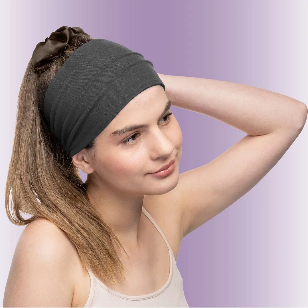 Women's Headbands Cotton Jersey 5" Wide Yoga Fitness Fashion Made in the USA charcoal