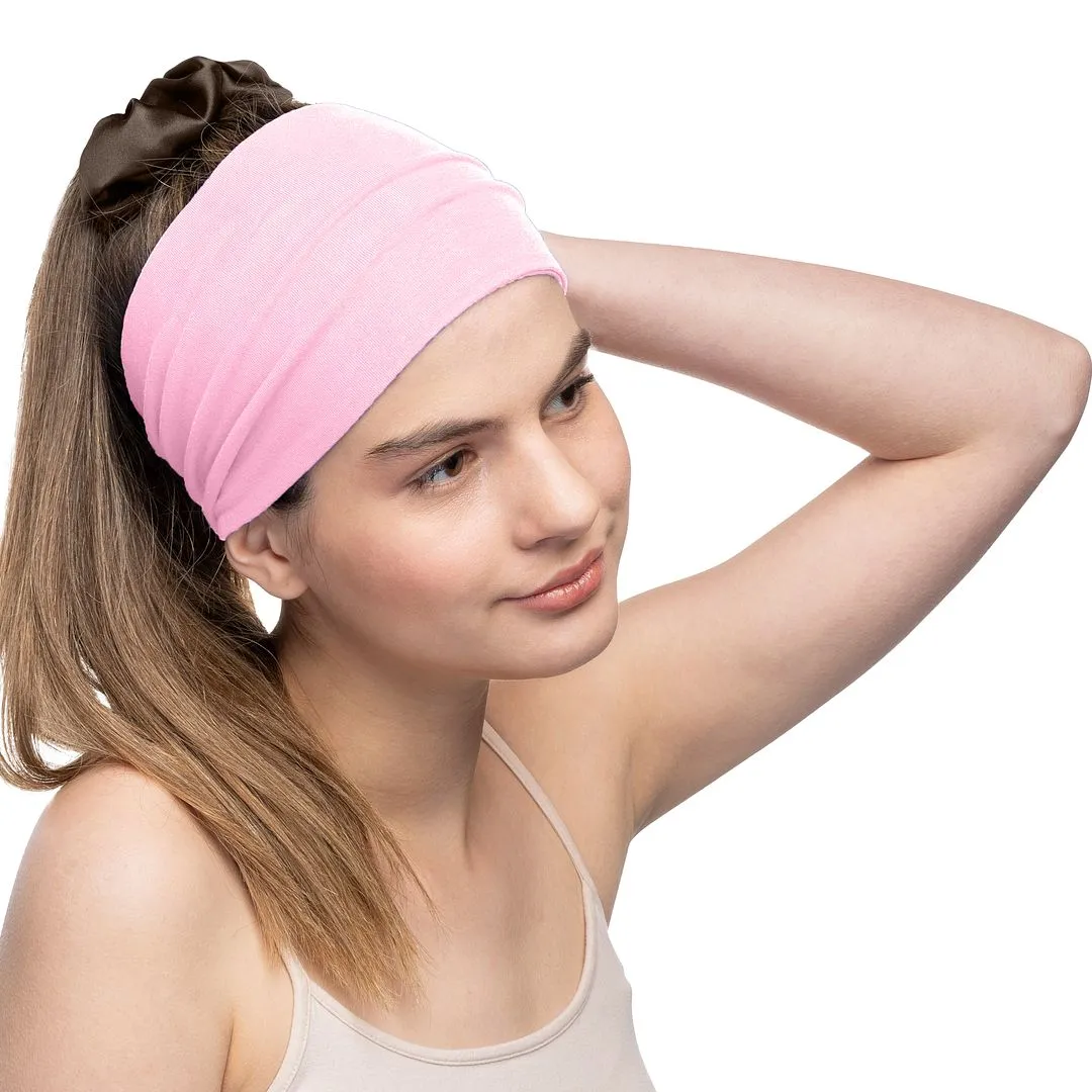 Women's Headbands Cotton Jersey 5" Wide Yoga Fitness Fashion Made in the USA Pink Light