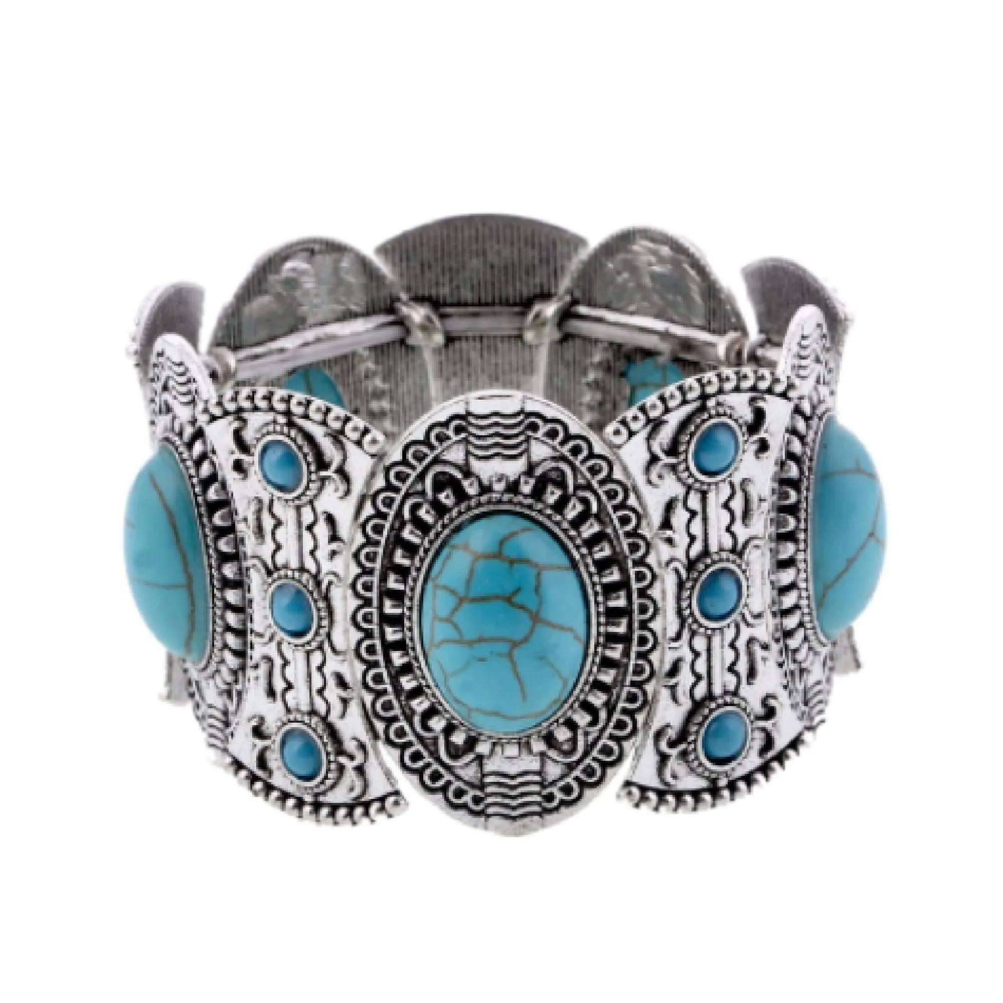 Women's Vintage Boho Turquoise Cuff Stretch Bracelet, Ethnic Fashion Jewelry